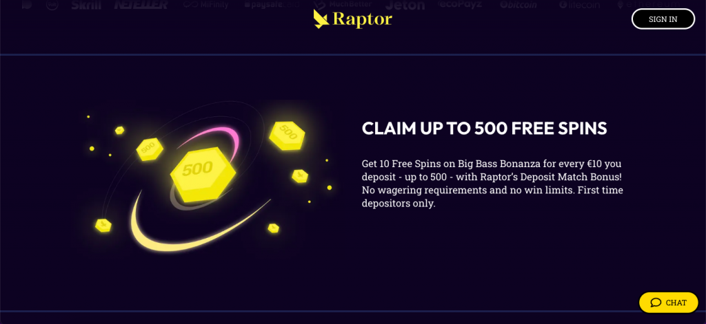 Raptor casino free spins